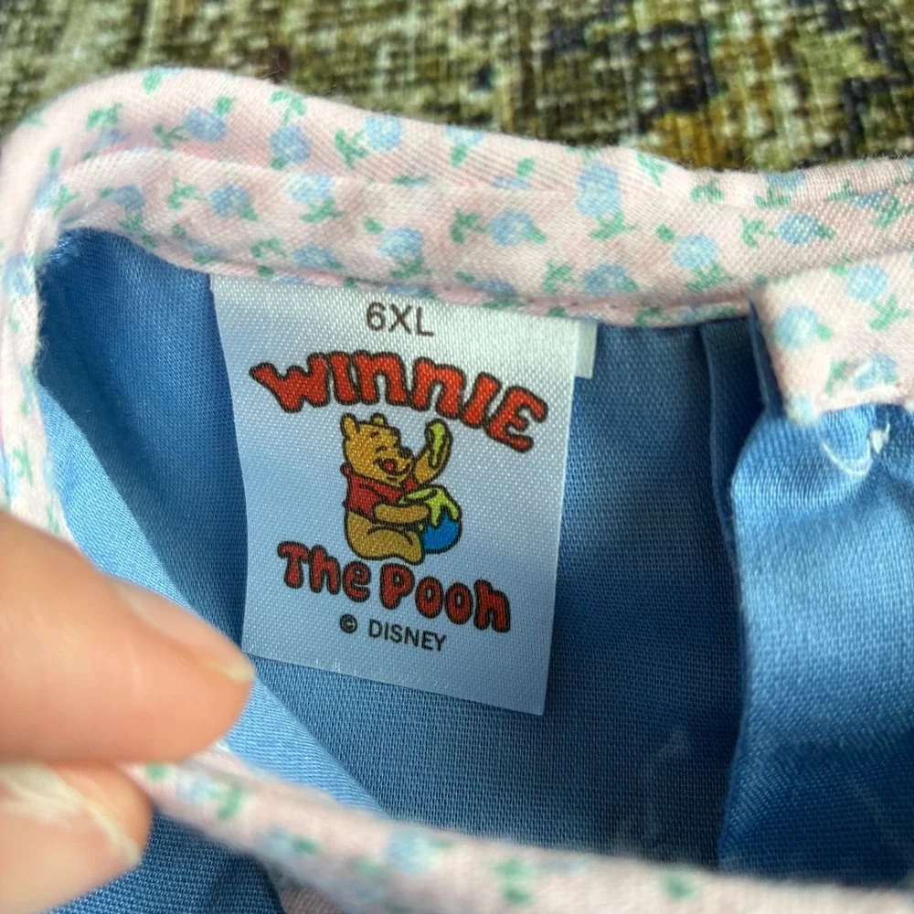 Vintage 90s Winnie The‎ Pooh Smocked Dress Prairie Cottagecore Peter Pan Size 6X